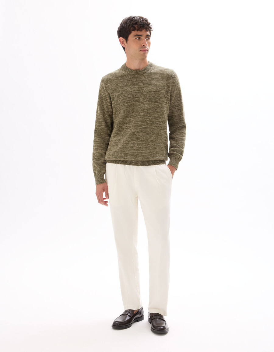 pantaloni slim fit in cotone e lino elasticizzati
