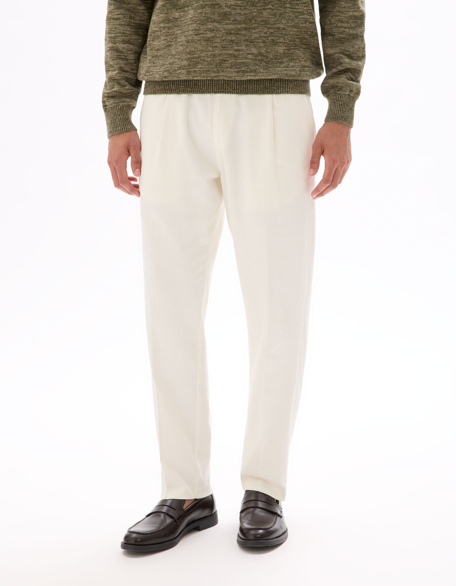 pantaloni slim fit in cotone e lino elasticizzati