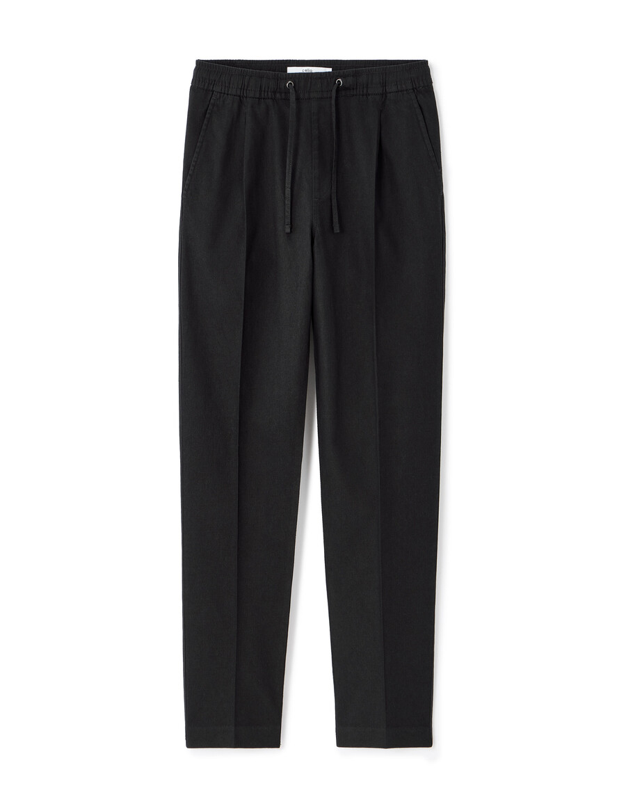 pantaloni slim fit in cotone e lino elasticizzati