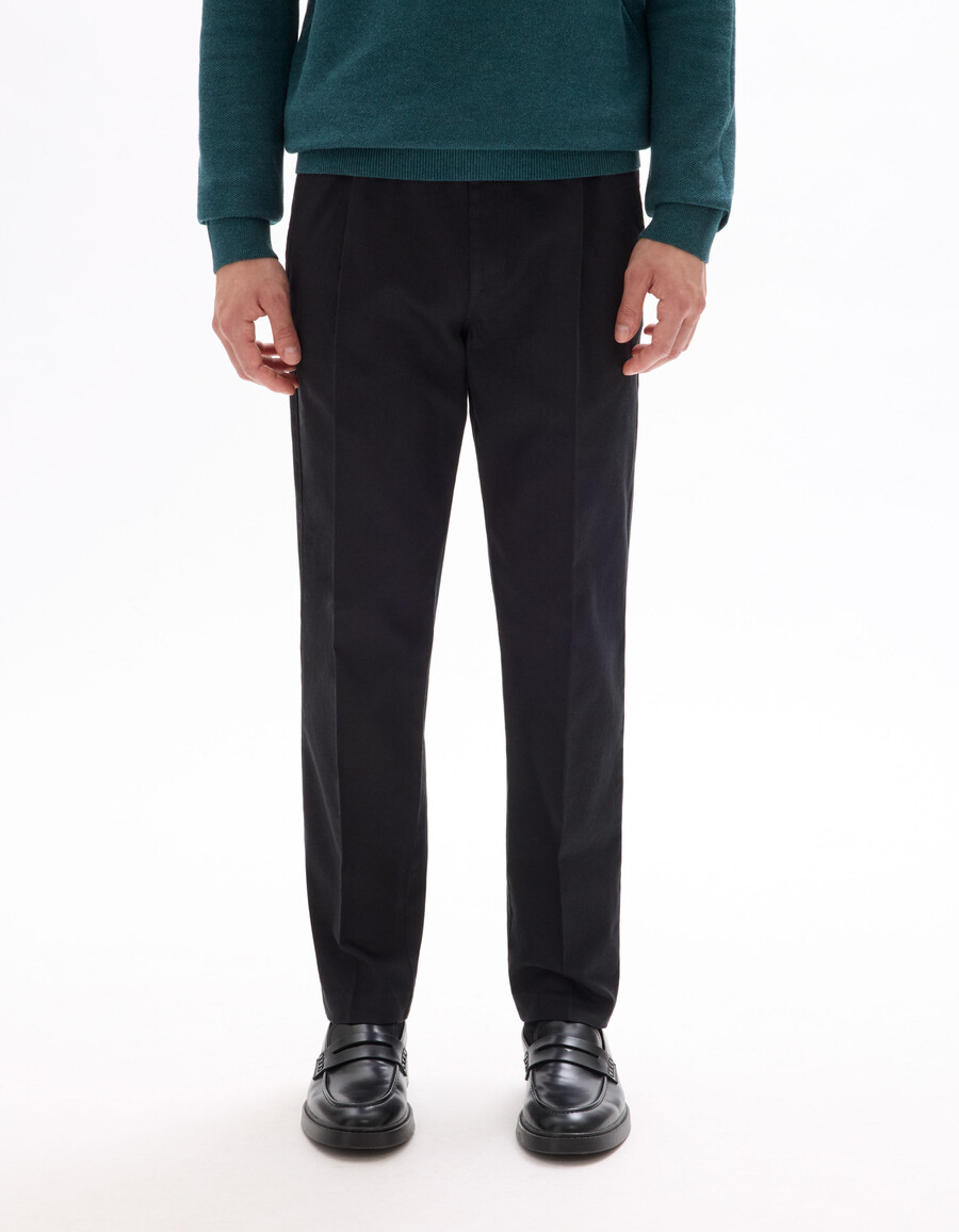 pantaloni slim fit in cotone e lino elasticizzati