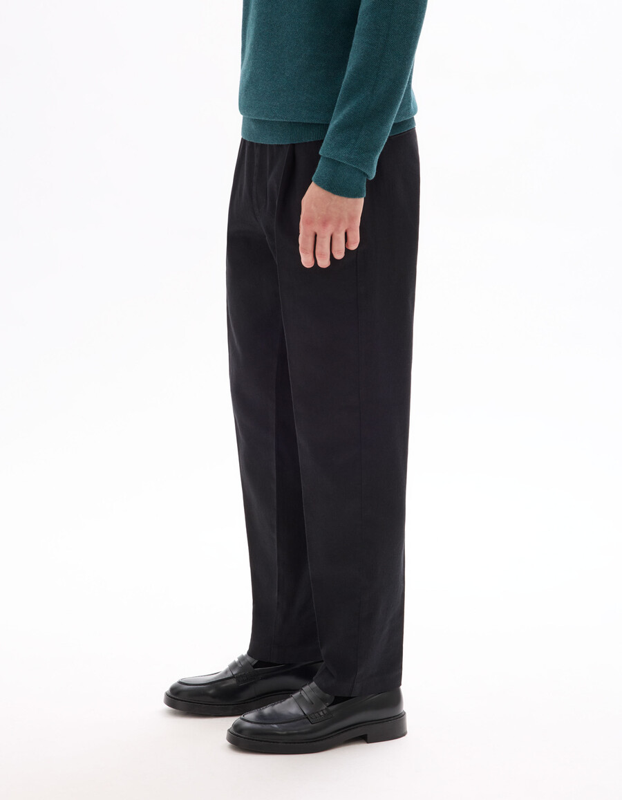 pantaloni slim fit in cotone e lino elasticizzati