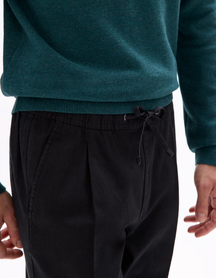 pantaloni slim fit in cotone e lino elasticizzati