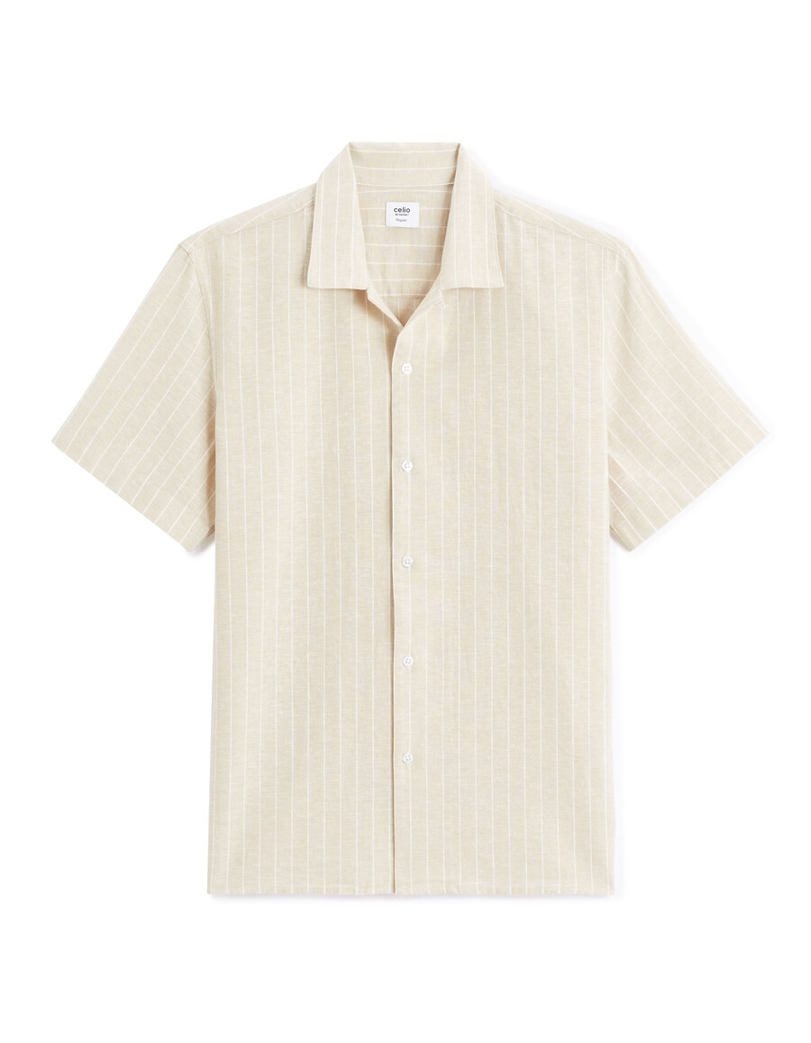 camicia a righe regolari in lino e cotone