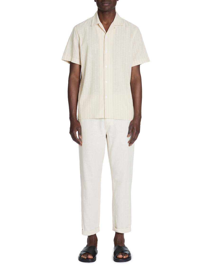 camicia a righe regolari in lino e cotone