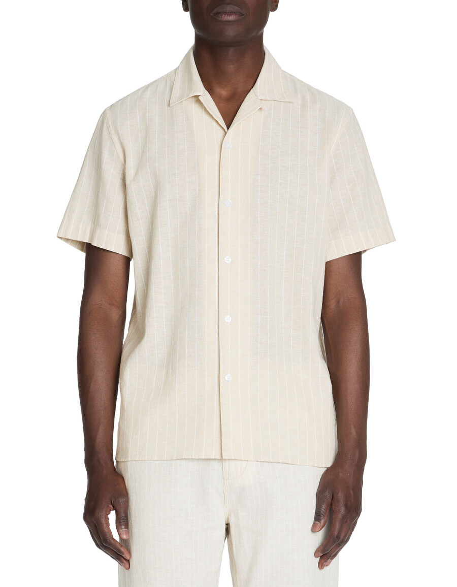 camicia a righe regolari in lino e cotone