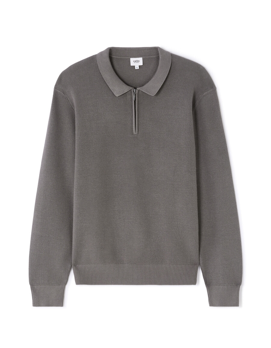 maglione con collo polo e cerniera in rilievo