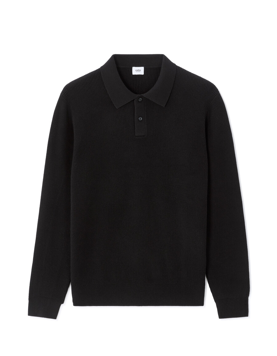 maglione con collo a polo a coste