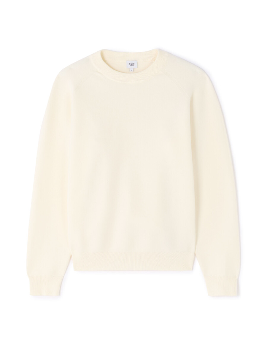 maglione girocollo in misto cotone beige semplice
