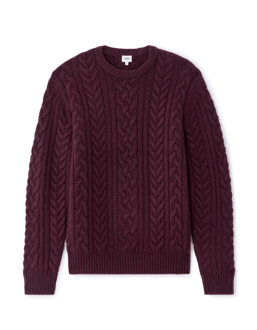 maglione girocollo in misto lana lavorato a maglia a trecce