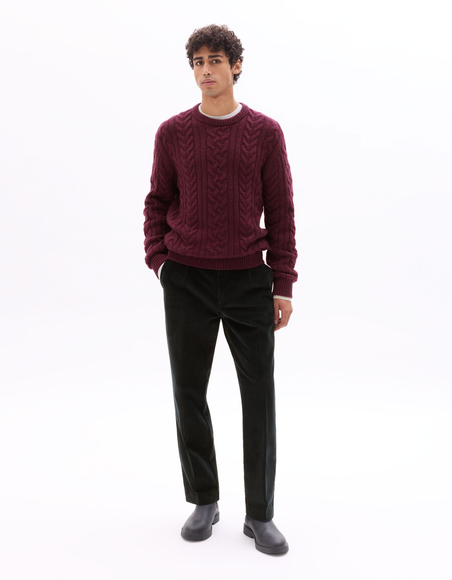 maglione girocollo in misto lana lavorato a maglia a trecce