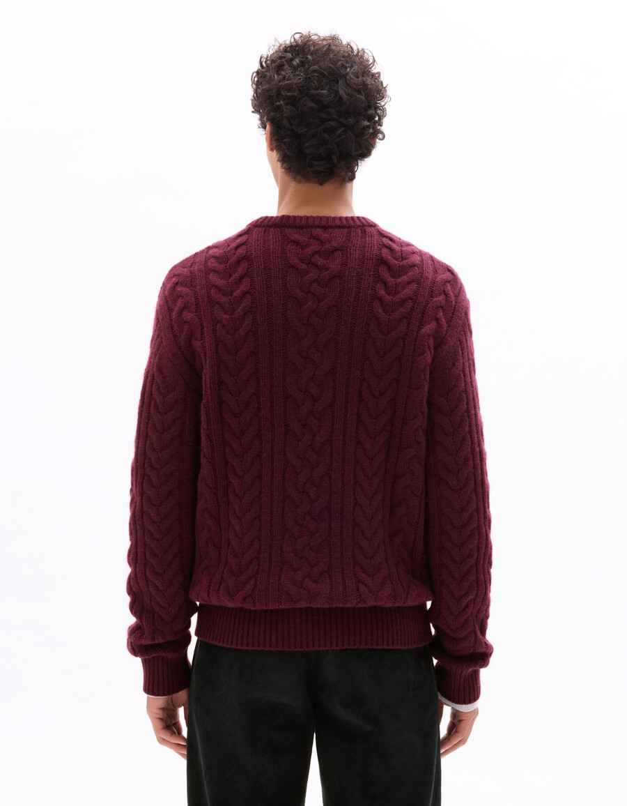 maglione girocollo in misto lana lavorato a maglia a trecce