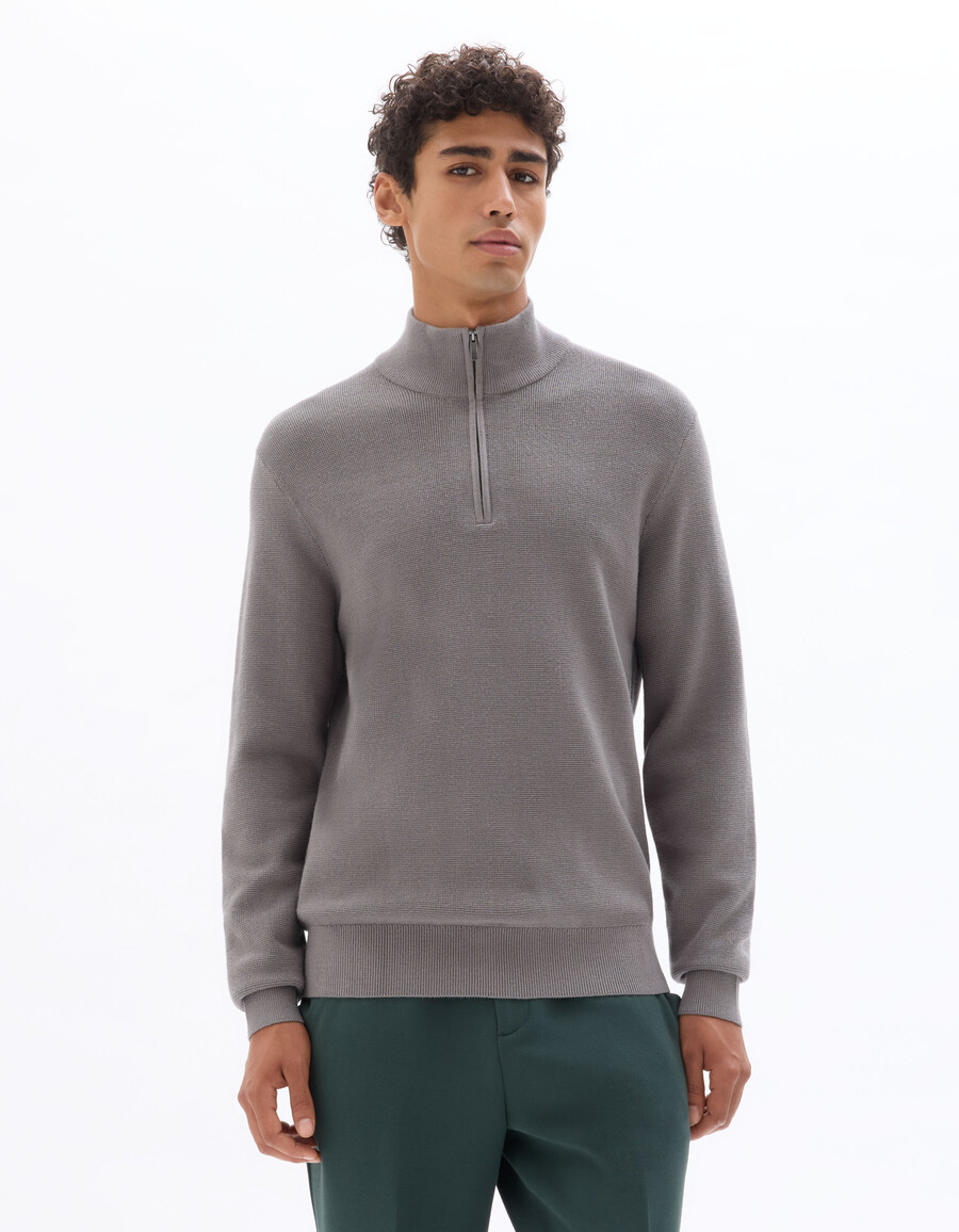 maglione con zip sul collo vestibilità regolare in micro trama a nido dape