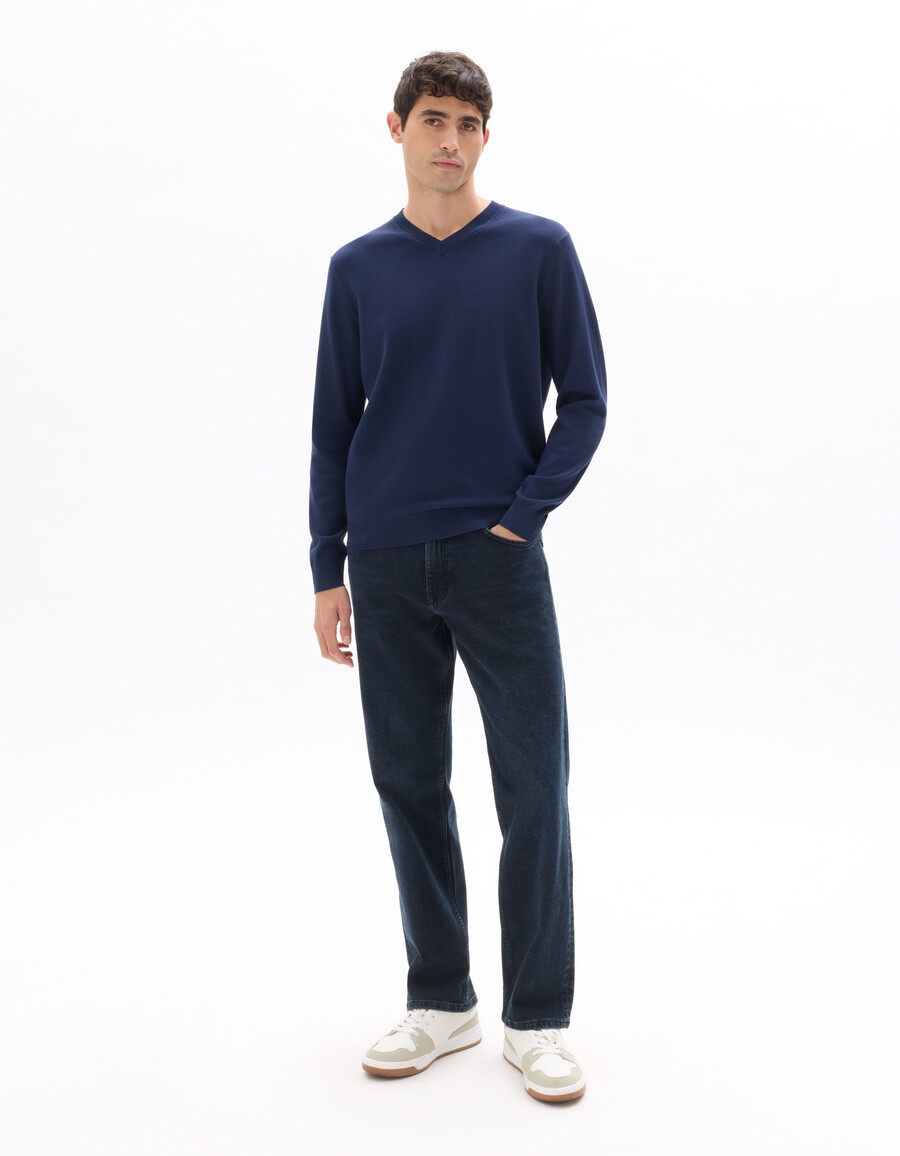 maglione semplice con scollo a v in maglia fine