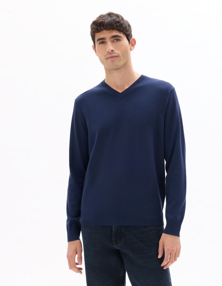 maglione semplice con scollo a v in maglia fine