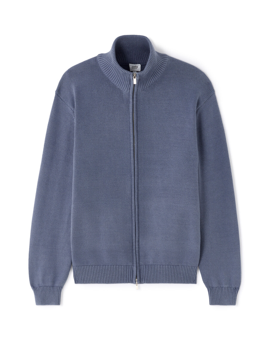 cardigan con collo trucker e cerniera in 100 cotone