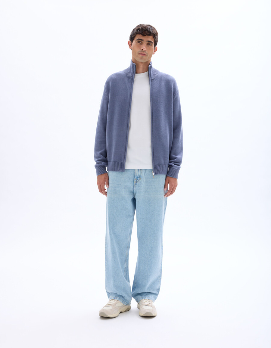 cardigan con collo trucker e cerniera in 100 cotone
