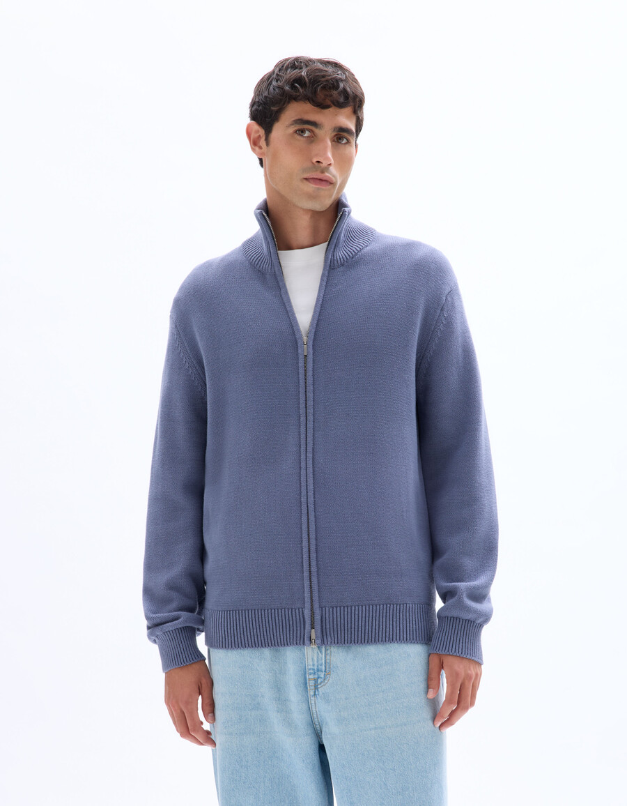 cardigan con collo trucker e cerniera in 100 cotone