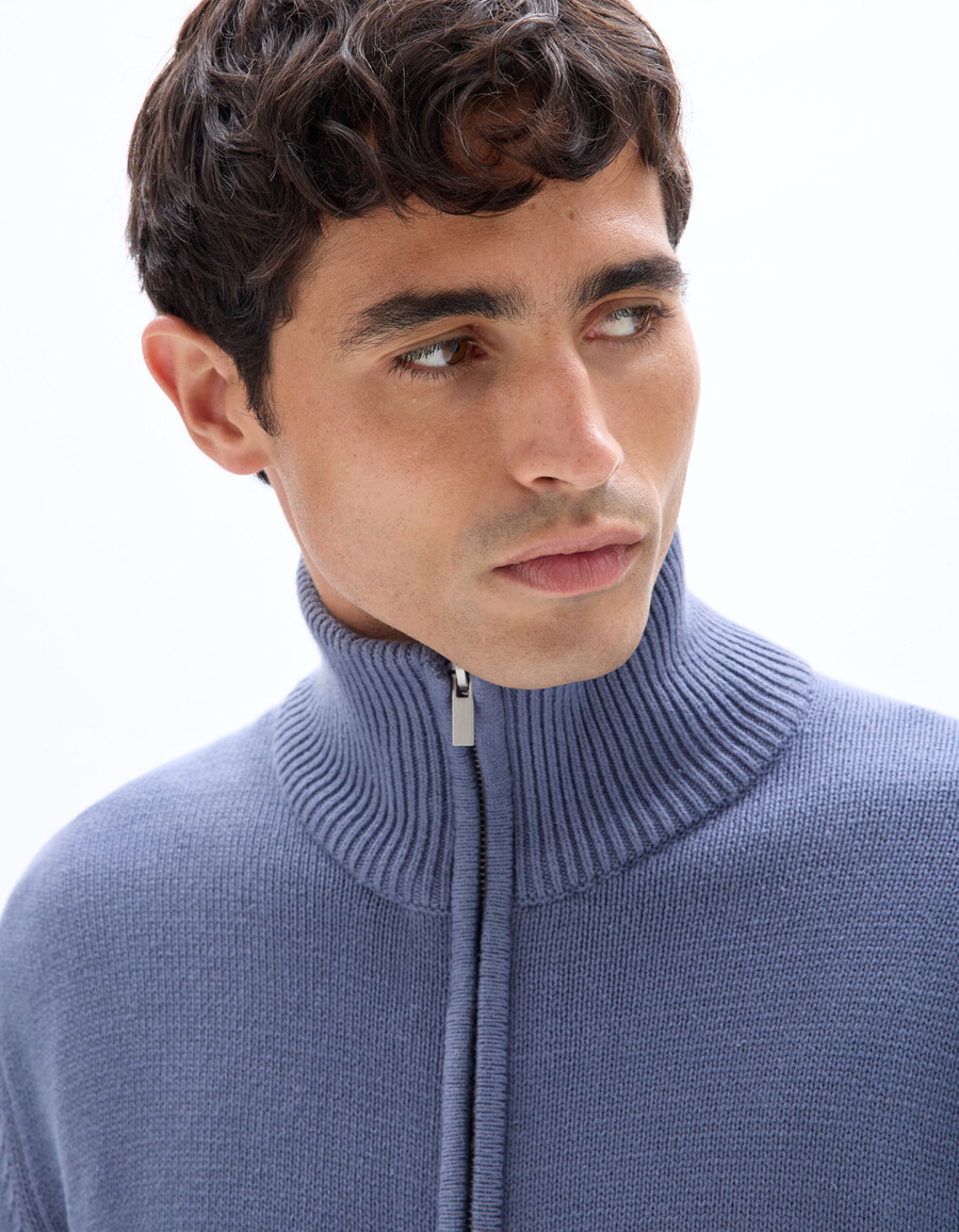 cardigan con collo trucker e cerniera in 100 cotone